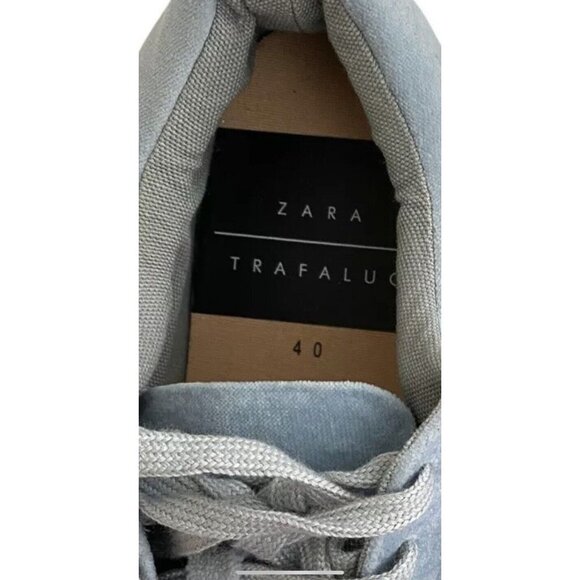 Zara Platform Sneakers Bamba Sky Blue Velvet Platform Shoes SZ 40 US 9 - Picture 9 of 9